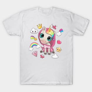 Cute baby unicorn with rainbow hairs. T-Shirt